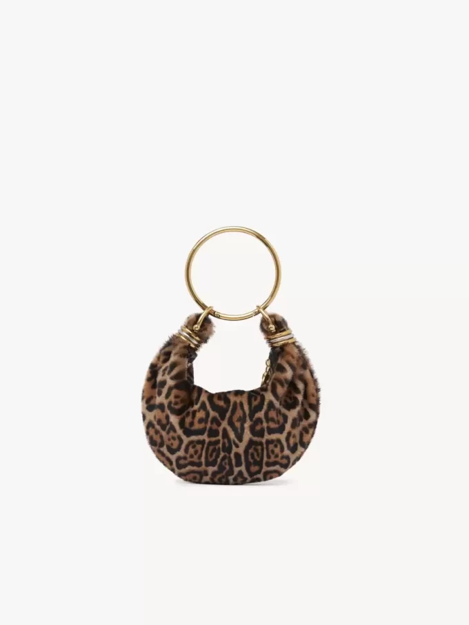 Bolso hobo Mini Bracelet de piel de oveja con estampado de leopardo Bolso hobo Mini Bracelet de piel de oveja con estampado de leopardo