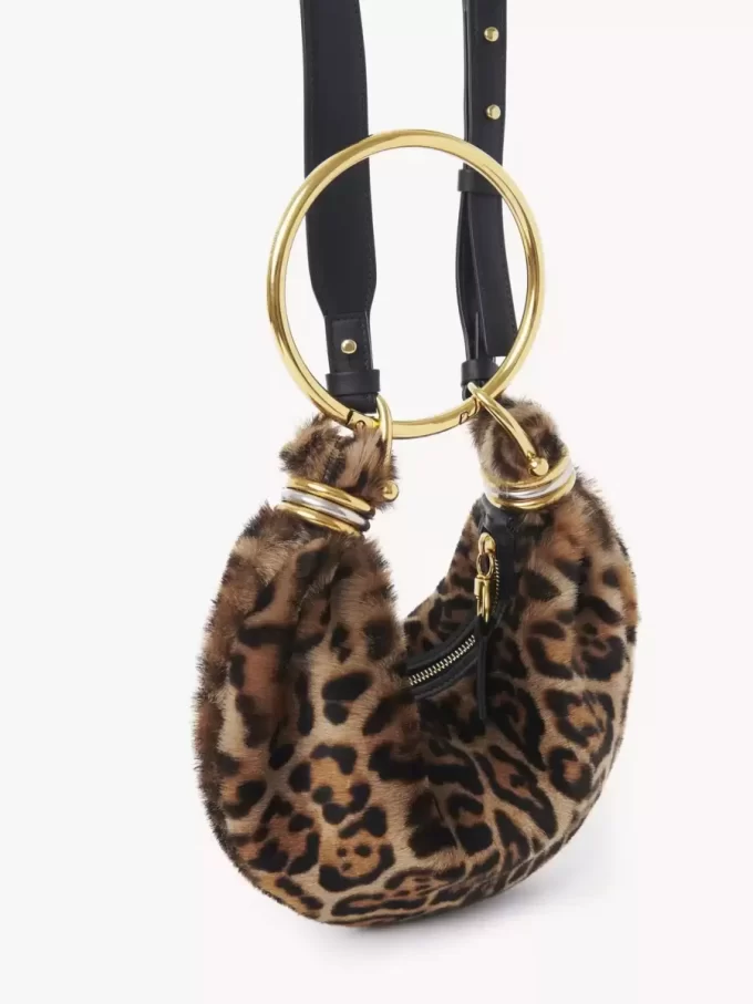 Bolso hobo Mini Bracelet de piel de oveja con estampado de leopardo Bolso hobo Mini Bracelet de piel de oveja con estampado de leopardo