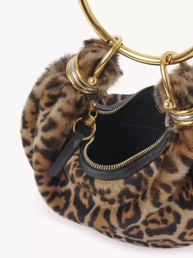 Bolso hobo Mini Bracelet de piel de oveja con estampado de leopardo Bolso hobo Mini Bracelet de piel de oveja con estampado de leopardo