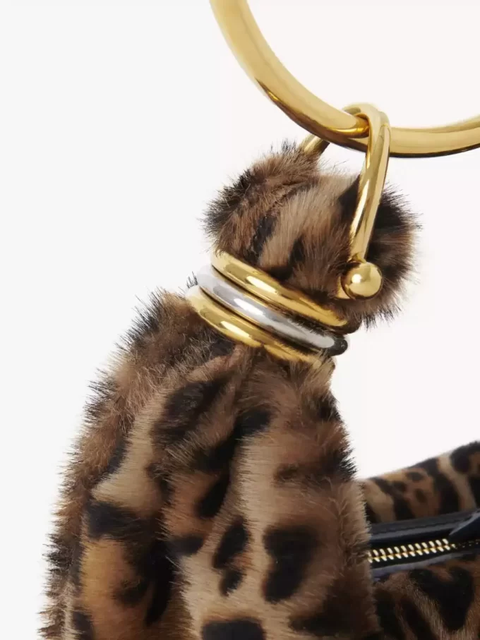 Bolso hobo Mini Bracelet de piel de oveja con estampado de leopardo Bolso hobo Mini Bracelet de piel de oveja con estampado de leopardo