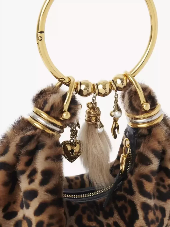 Bolso hobo Mini Bracelet de piel de oveja con estampado de leopardo Bolso hobo Mini Bracelet de piel de oveja con estampado de leopardo