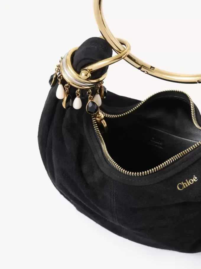 Bolso hobo Mini con pulsera de cuentas en piel de ante Bolso hobo Mini con pulsera de cuentas en piel de ante
