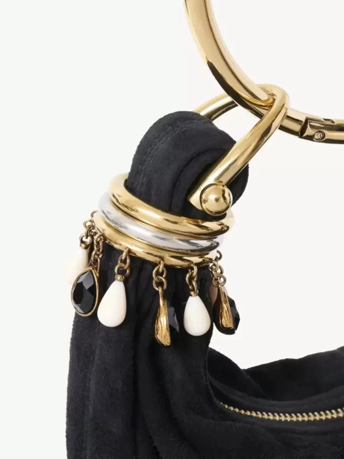 Bolso hobo Mini con pulsera de cuentas en piel de ante Bolso hobo Mini con pulsera de cuentas en piel de ante