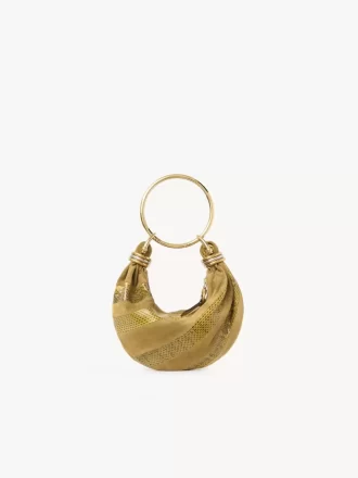 Bolso hobo mini pulsera en piel de ante y piel de serpiente