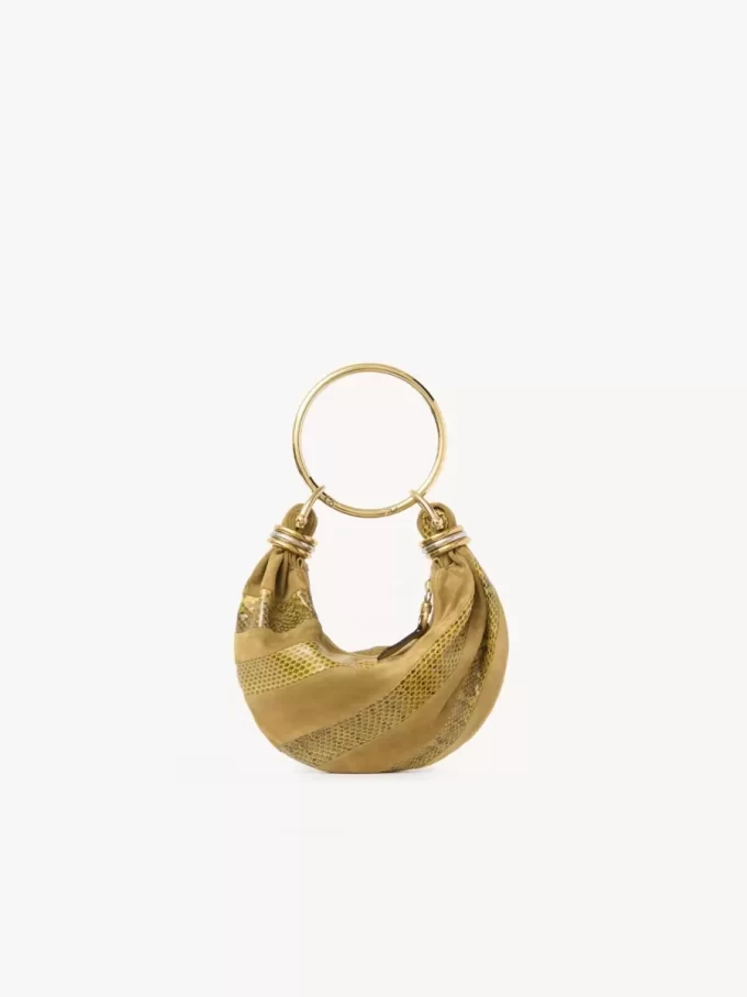 Bolso hobo mini pulsera en piel de ante y piel de serpiente Bolso hobo mini pulsera en piel de ante y piel de serpiente