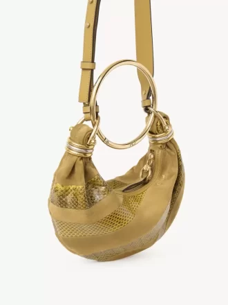 Bolso hobo mini pulsera en piel de ante y piel de serpiente