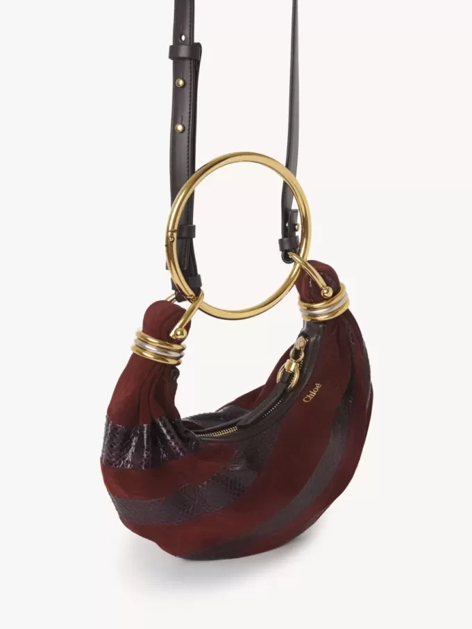 Bolso hobo mini pulsera en piel de ante y piel de serpiente Bolso hobo mini pulsera en piel de ante y piel de serpiente