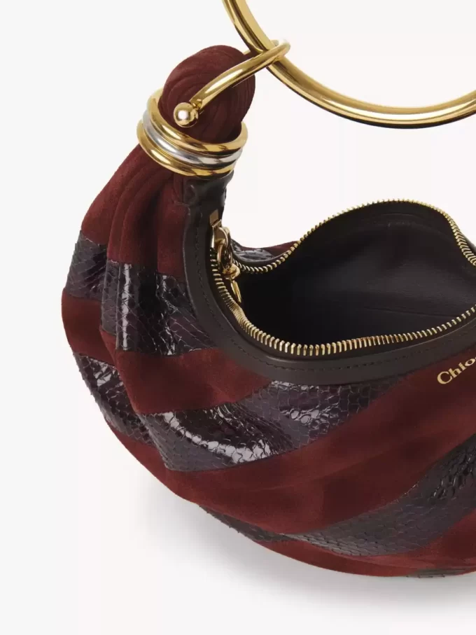 Bolso hobo mini pulsera en piel de ante y piel de serpiente Bolso hobo mini pulsera en piel de ante y piel de serpiente
