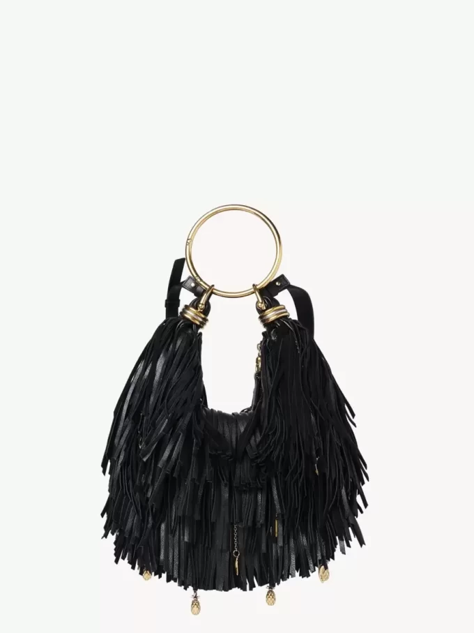 Bolso Hobo pequeño tipo pulsera en piel con flecos