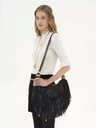 Bolso Hobo pequeño tipo pulsera en piel con flecos