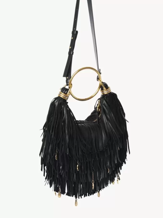 Bolso Hobo pequeño tipo pulsera en piel con flecos