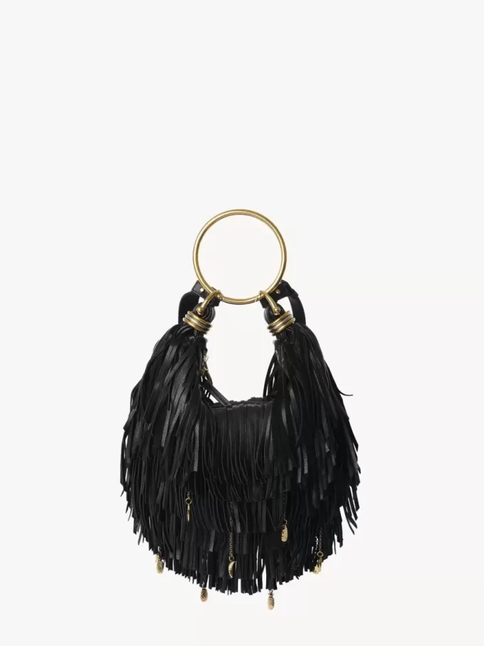 Bolso Hobo pequeño tipo pulsera en piel con flecos