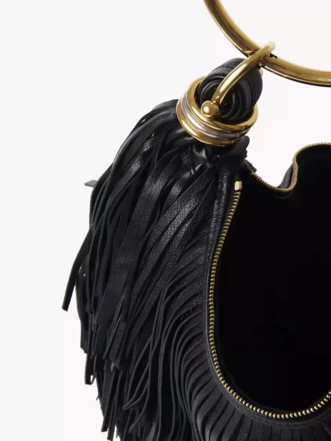 Bolso Hobo pequeño tipo pulsera en piel con flecos