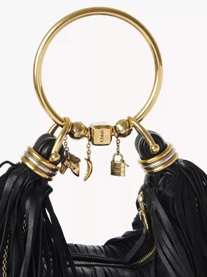 Bolso Hobo pequeño tipo pulsera en piel con flecos