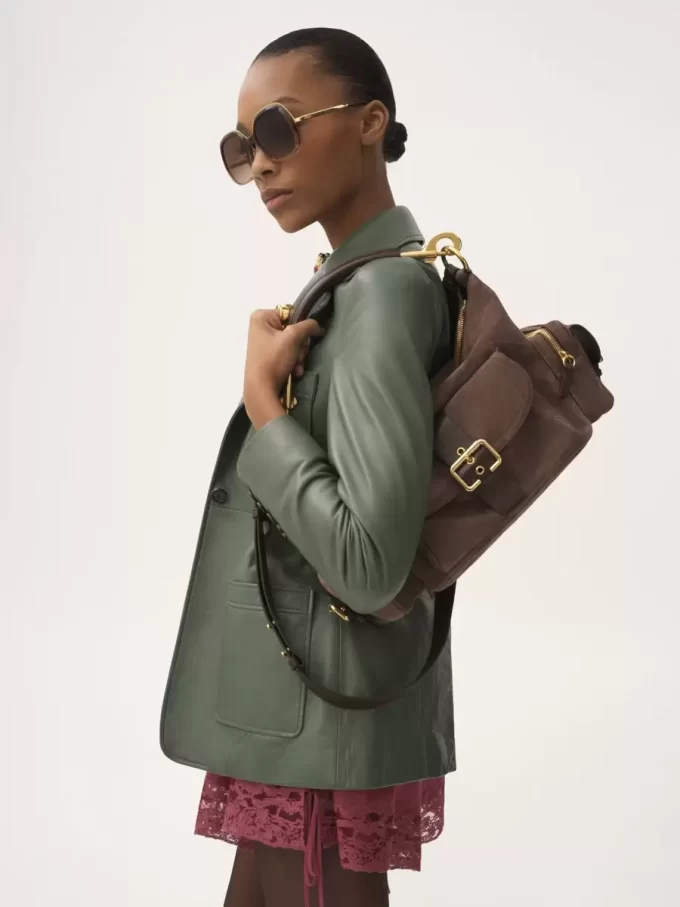 Bolso para cámara en piel de ante