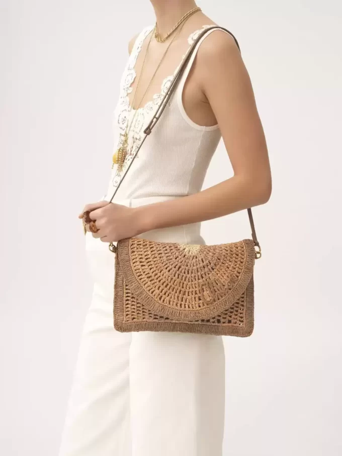 Bolso plano Summer Banana con asa en rafia Bolso plano Summer Banana con asa en rafia