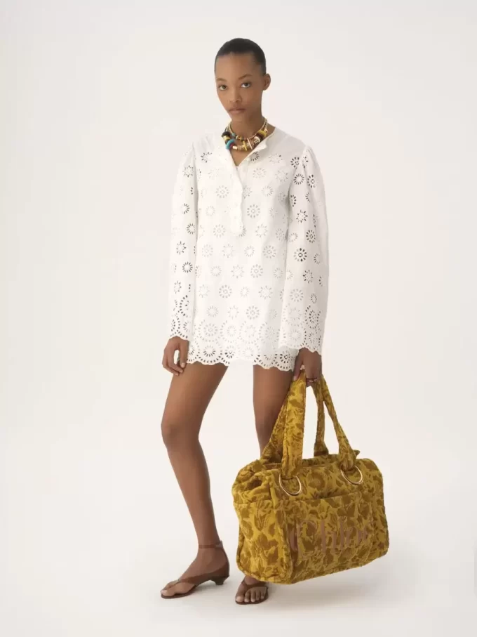 Bolso tote grande Chloé Plage en tejido de rizo jacquard