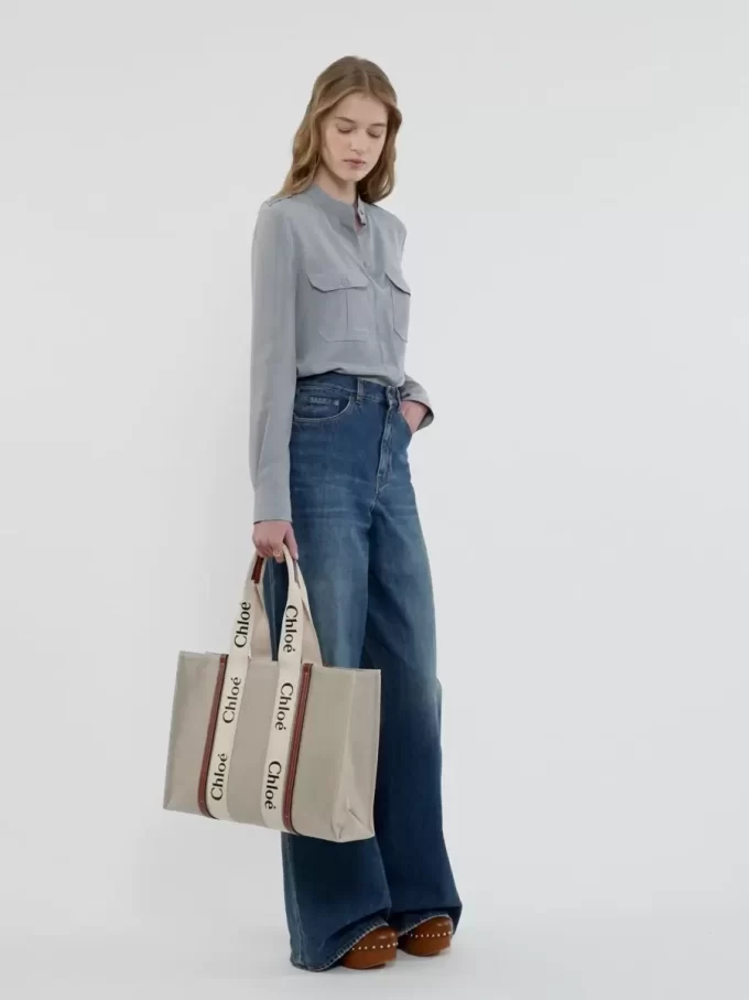 Bolso tote grande Woody en lino Bolso tote grande Woody en lino