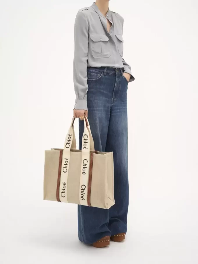 Bolso tote grande Woody en lino Bolso tote grande Woody en lino