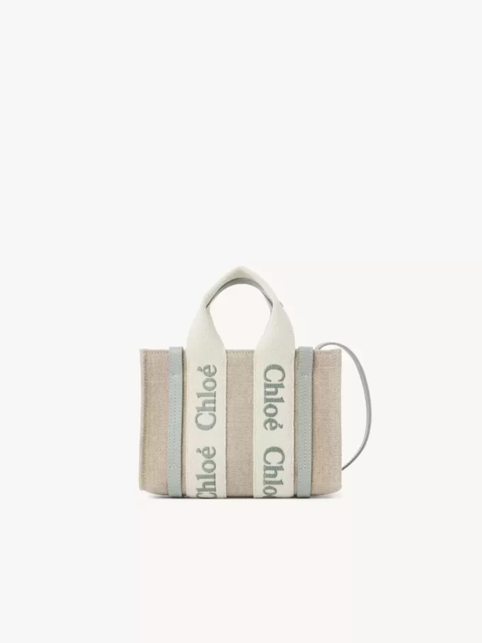 Bolso tote Mini Woody en lino y piel Bolso tote Mini Woody en lino y piel