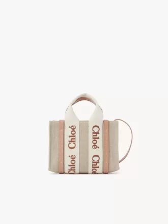 Bolso tote Mini Woody en lino y piel