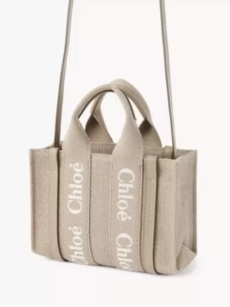 Bolso tote Mini Woody en lino y piel