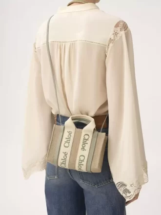 Bolso tote Mini Woody en lino y piel