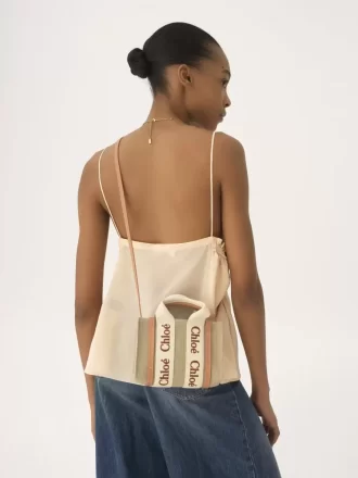 Bolso tote Mini Woody en lino y piel