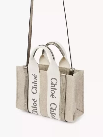 Bolso tote Mini Woody en lino y piel