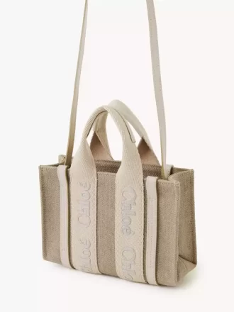 Bolso tote Mini Woody en lino y piel