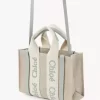 Bolso tote Mini Woody en lino y piel Bolso tote Mini Woody en lino y piel