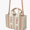 Bolso tote Mini Woody en lino y piel Bolso tote Mini Woody en lino y piel