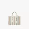 Bolso tote Mini Woody en lino y piel Bolso tote Mini Woody en lino y piel