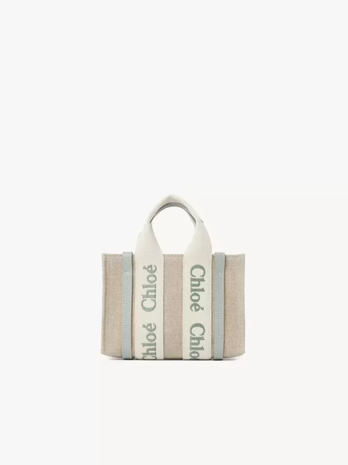 Bolso tote Mini Woody en lino y piel Bolso tote Mini Woody en lino y piel