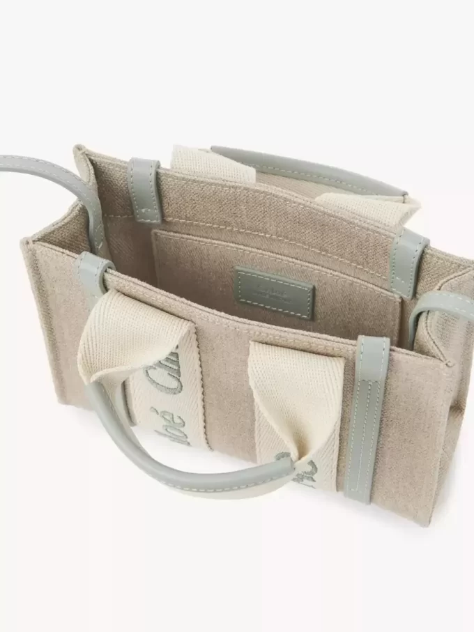Bolso tote Mini Woody en lino y piel Bolso tote Mini Woody en lino y piel