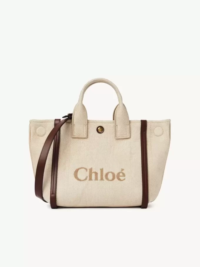 Bolso tote pequeño Chloé Carry en fibras efecto rafia