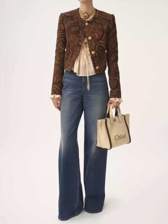 Bolso tote pequeño Chloé Carry en fibras efecto rafia