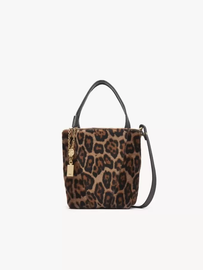 Bolso tote pequeño Chloé Spin de piel de oveja con estampado de leopardo
