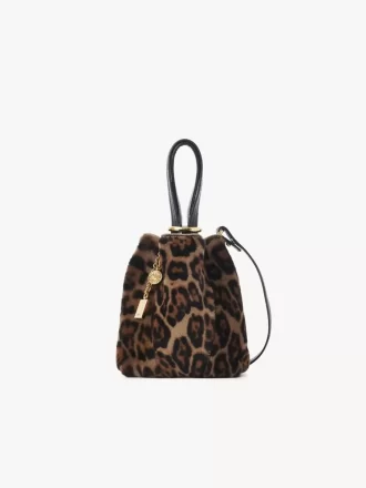 Bolso tote pequeño Chloé Spin de piel de oveja con estampado de leopardo