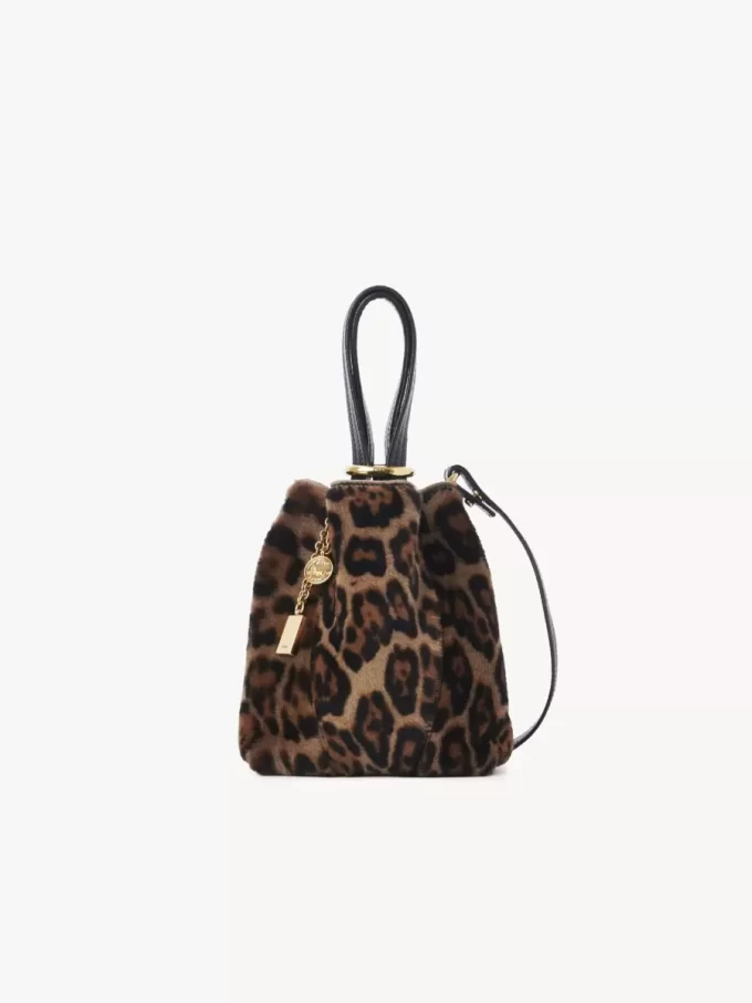 Bolso tote pequeño Chloé Spin de piel de oveja con estampado de leopardo