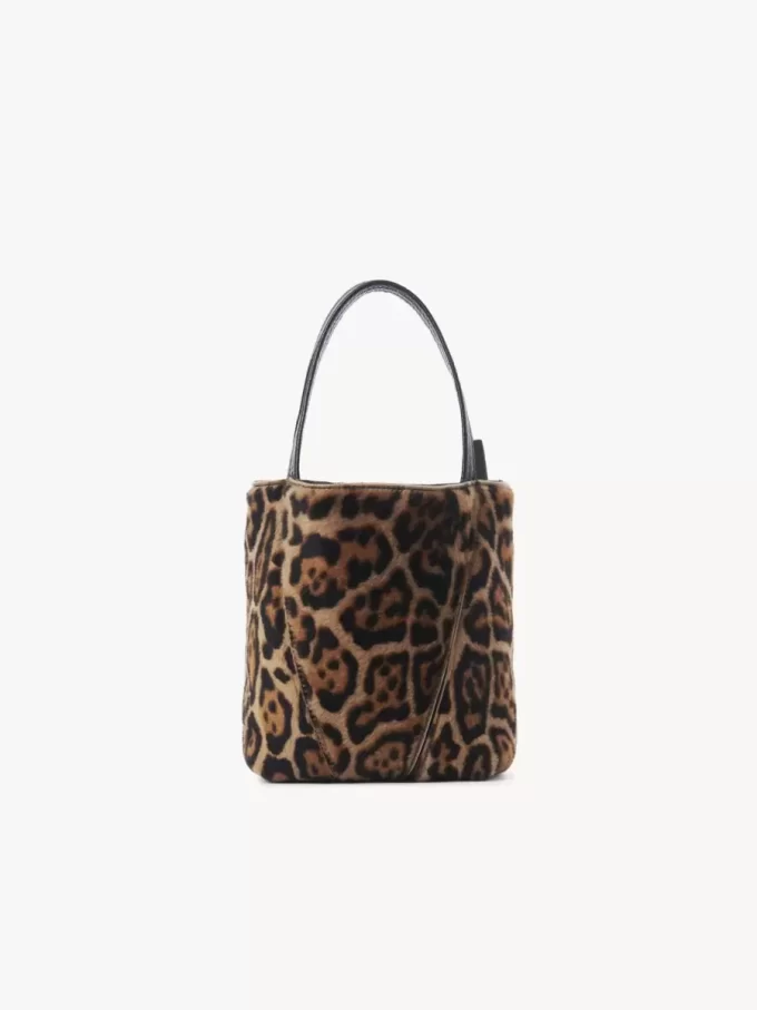 Bolso tote pequeño Chloé Spin de piel de oveja con estampado de leopardo