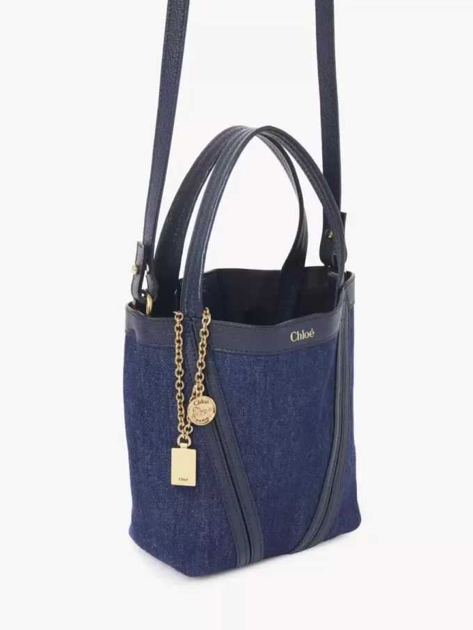 Bolso tote pequeño Chloé Spin en denim