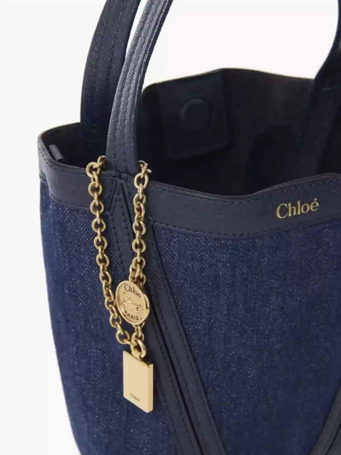 Bolso tote pequeño Chloé Spin en denim