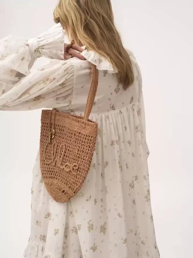 Bolso tote pequeño Summer Banana en rafia