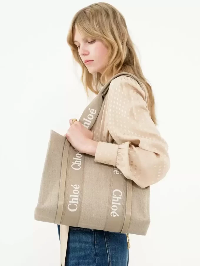 Bolso tote Woody en lino y piel