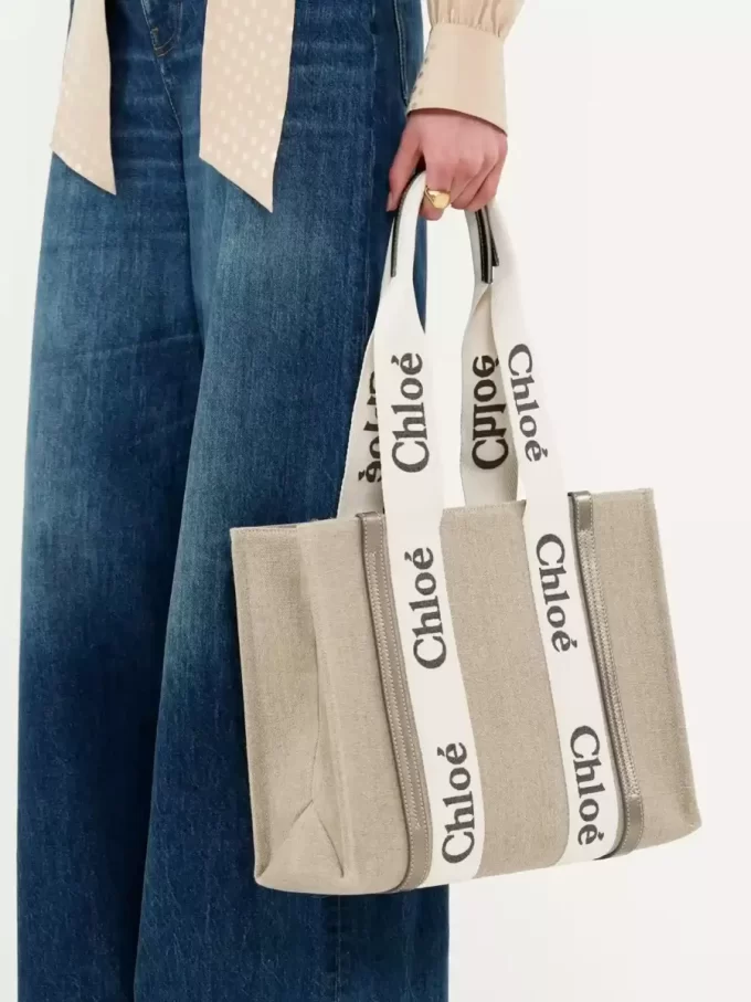 Bolso tote Woody en lino y piel