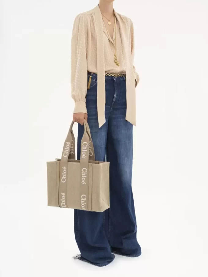Bolso tote Woody en lino y piel