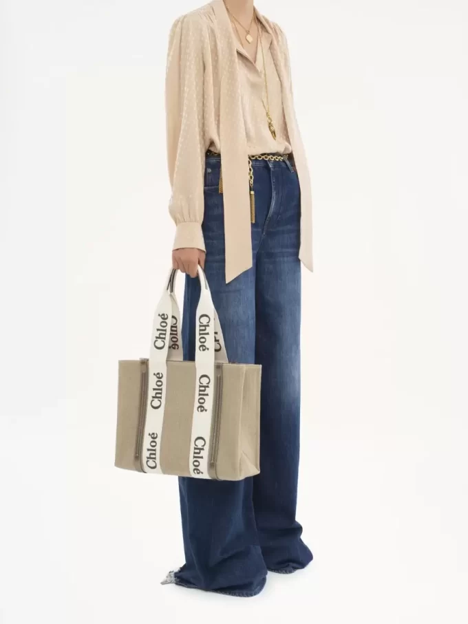 Bolso tote Woody en lino y piel