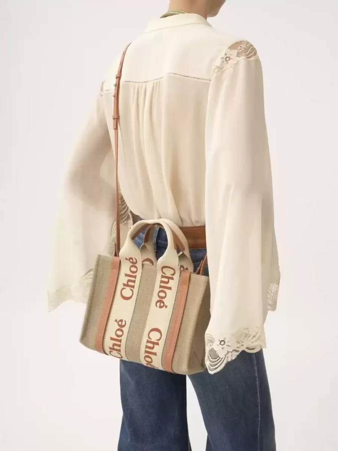 Bolso tote Woody pequeño en lino Bolso tote Woody pequeño en lino