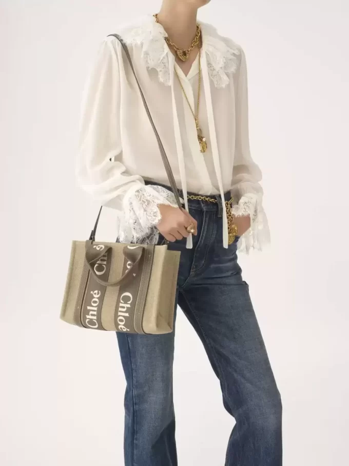 Bolso tote Woody pequeño en lino Bolso tote Woody pequeño en lino
